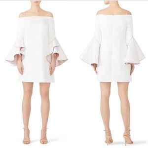 NHA KHANH Addison Dress Women 0 Ivory Off Shoulder Mini Bell Sleeves Pink Trim